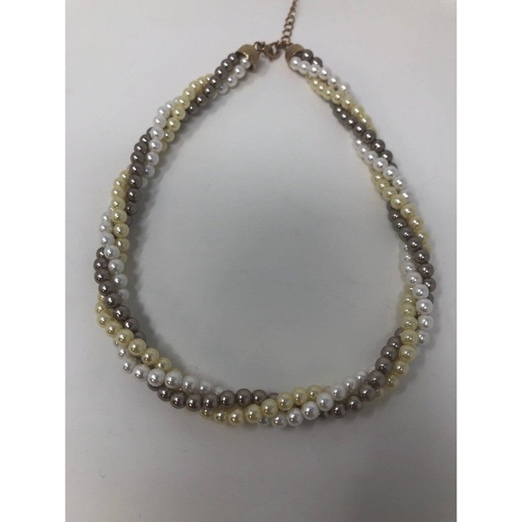 Pearl Twisted Necklace Avon Triple Color Gold Tone Clasp Extender Classic Chic - Picture 6 of 6